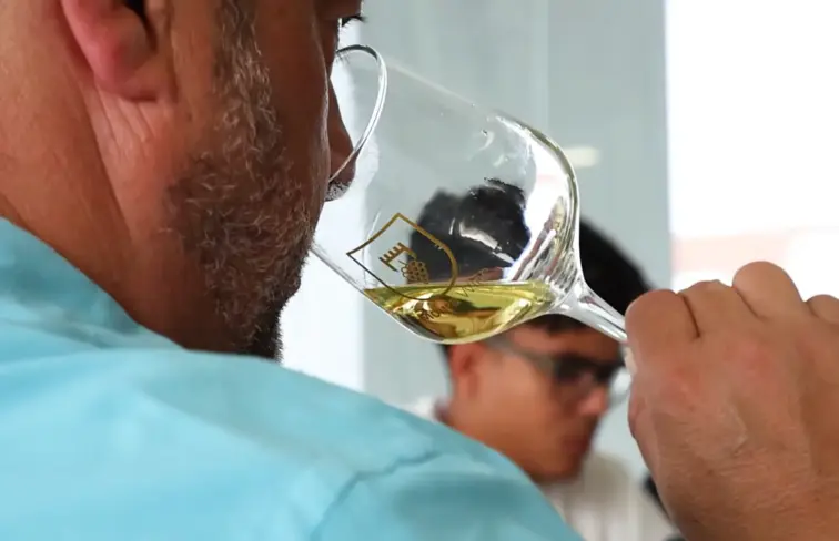 Homem a beber um copo de vinho.
